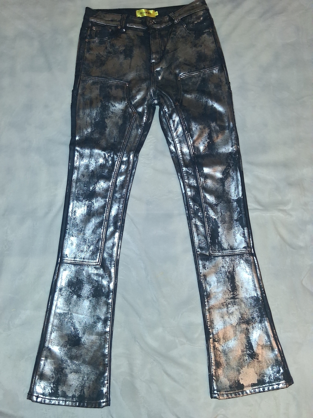 GUAPI - Metallic Black Skinny Stacked Flare Jeans for Men Size 34